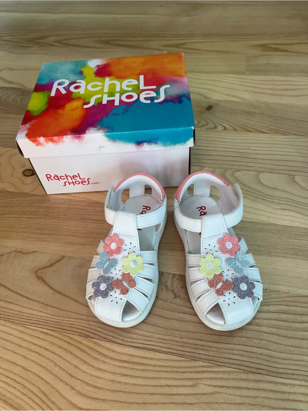 Rachel Shoes White Girls' Floral Glitter Strap Sandals